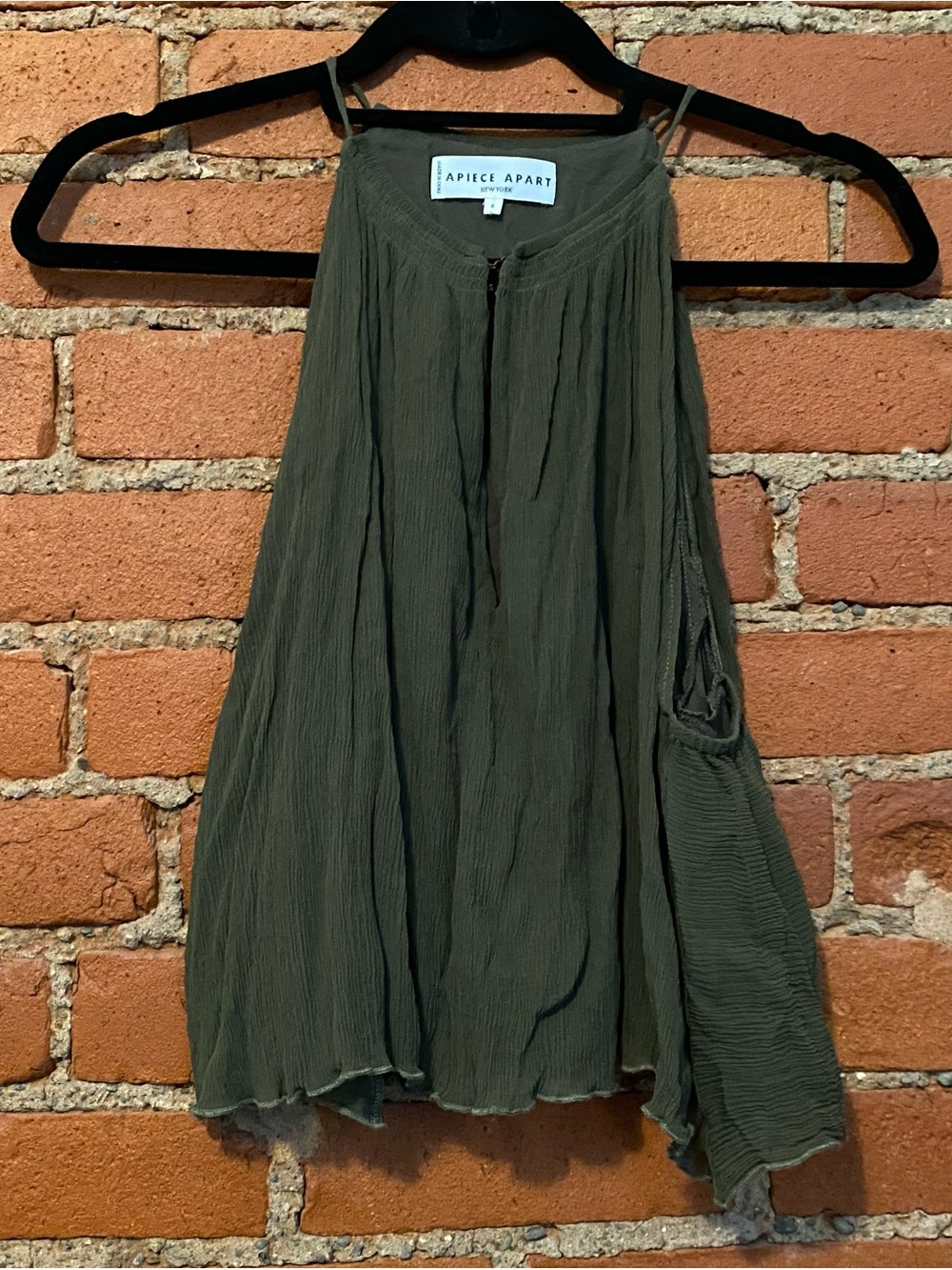 APIECE APART Silk Olive Green Sleeveless Flounce Top Size 4 EUC